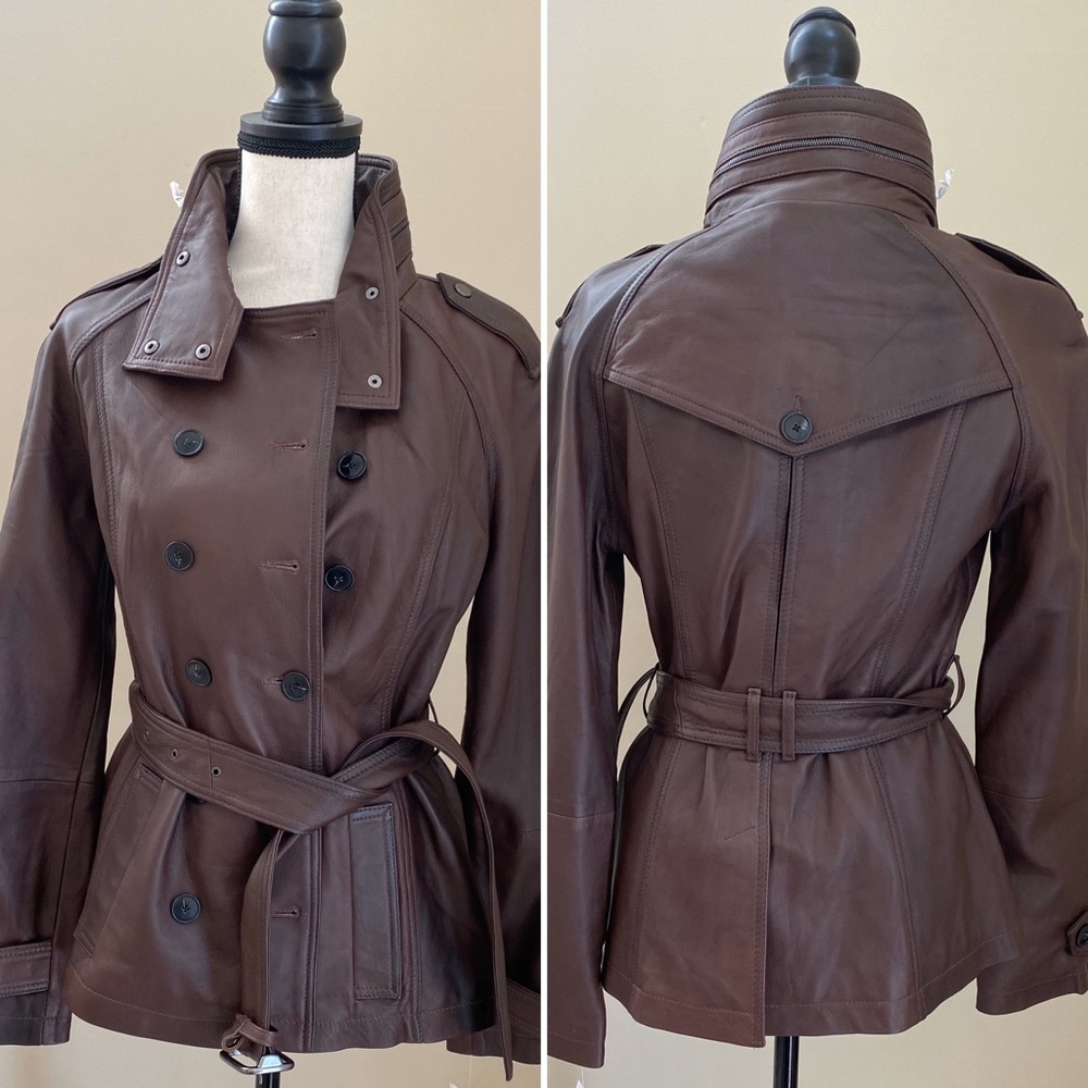7 For All Mankind Belted Short Leather Trench - Picture 1 of 4